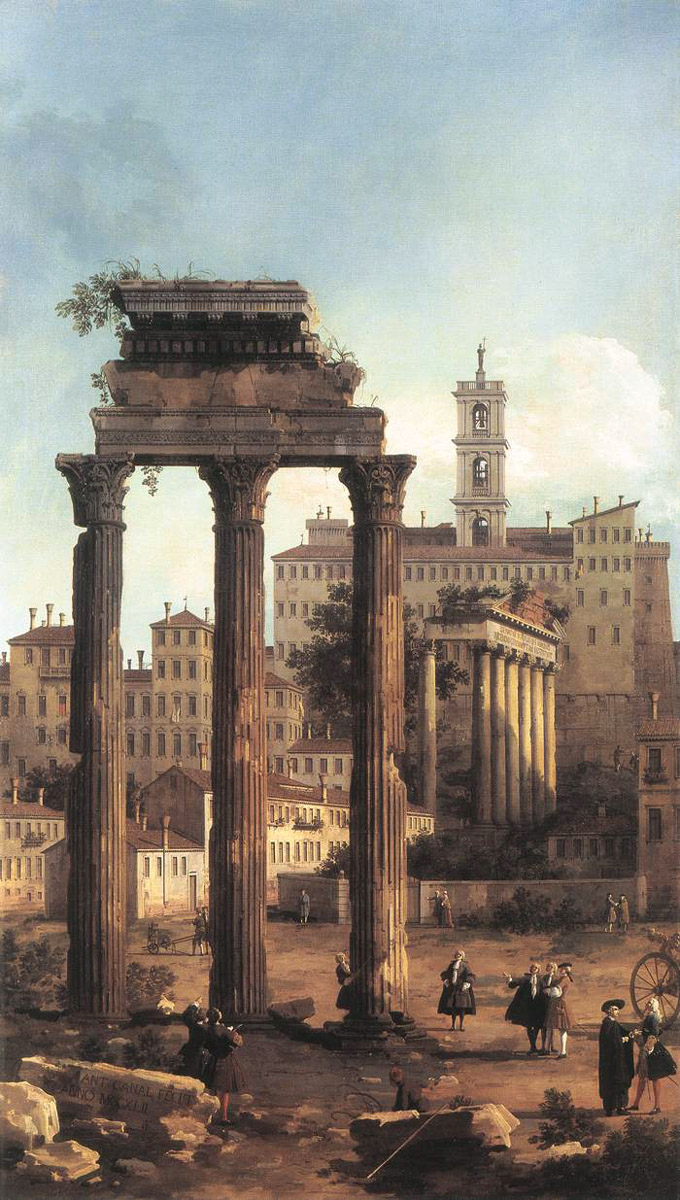 Canaletto,Le forum romain avec la colline du Capitole (1742)